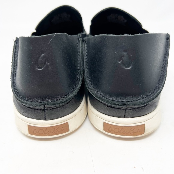 OLUKAI BLACK PUHLUEA LEATHER SLIP ON DROP HEEL HOUSE SLIPPER SHOES SZ 8 - Picture 5 of 7